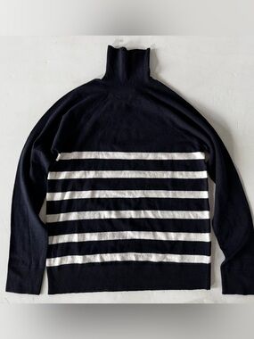Primark Navy and White Striped Turtleneck Sweater